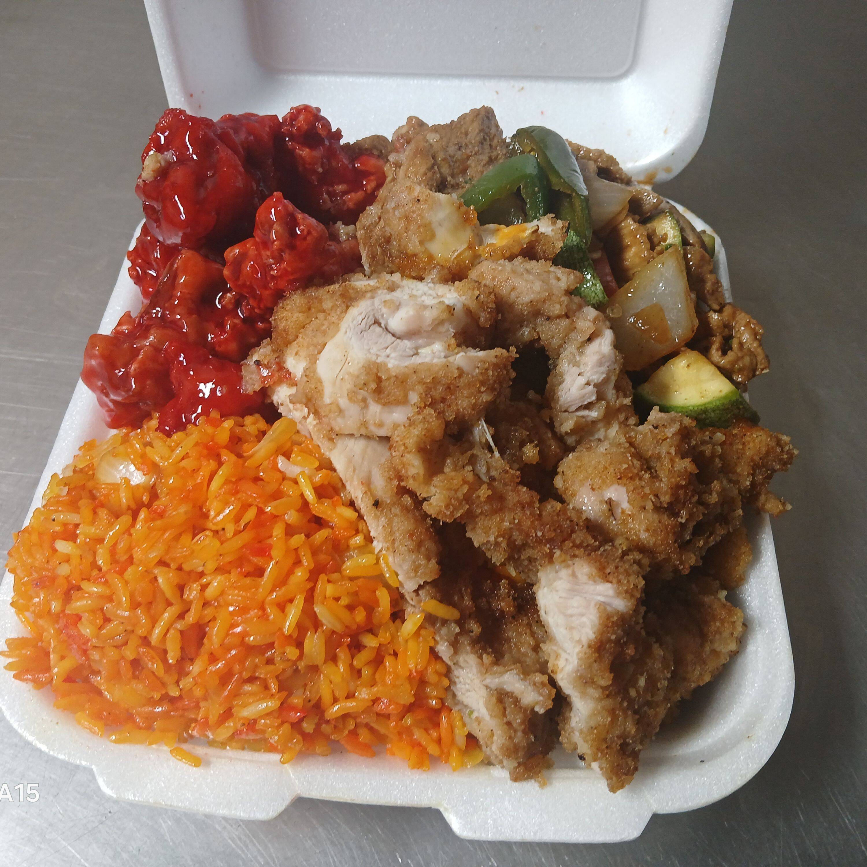 Arroz/Espagueti y 3 guisados