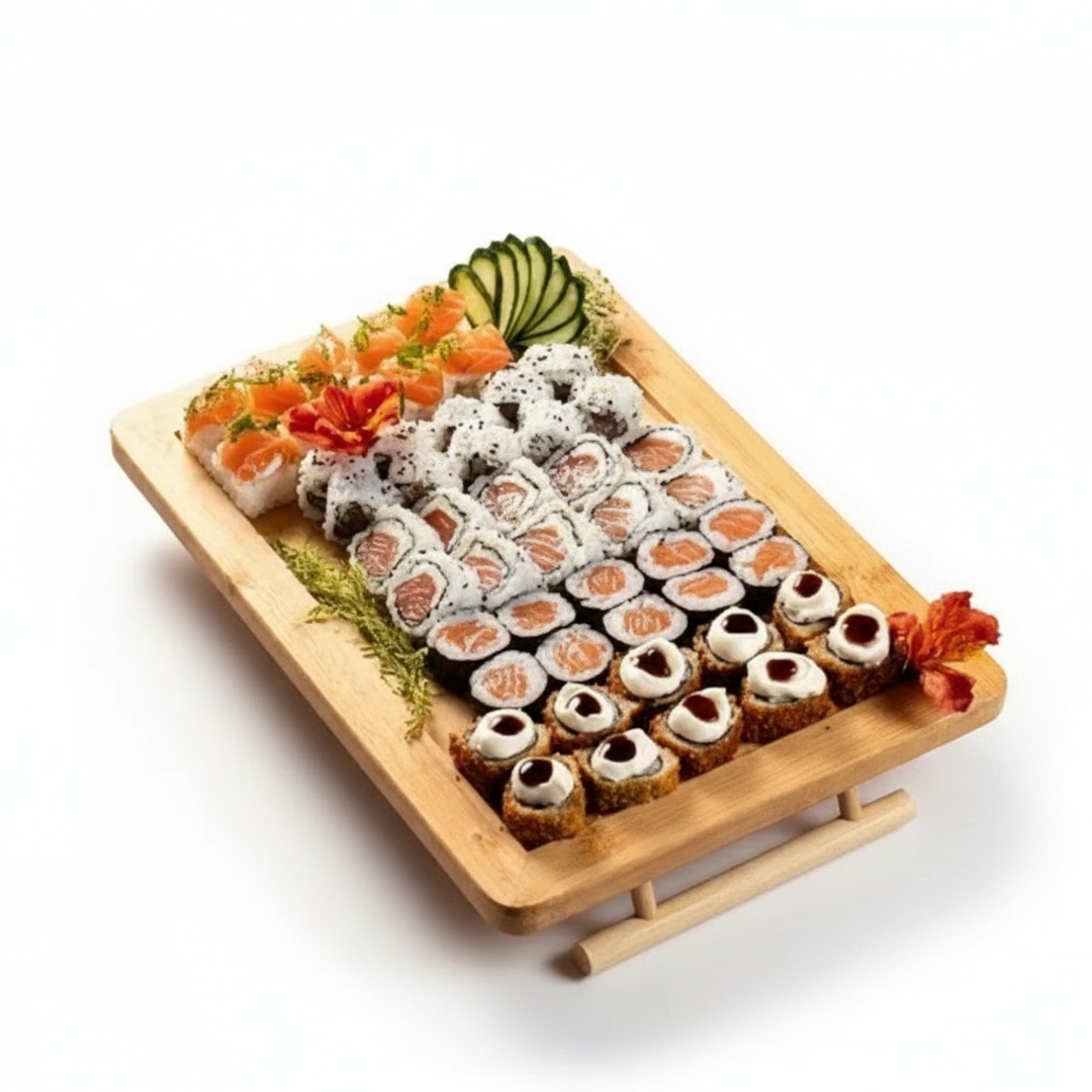 20 Uramaki Filadélfia 20 Uramaki Kani 10 Uramaki Skin Especial Com Creamcheese E Doritos 10 Uramaki Skin Especial Encapado Com Salmão E Molho Demaracujá 10 Hossomaki De Salmão 10 Batera De Salmão 20 Hot Filadélfia 4 Hashi 4 Guardanapos 2shoyu