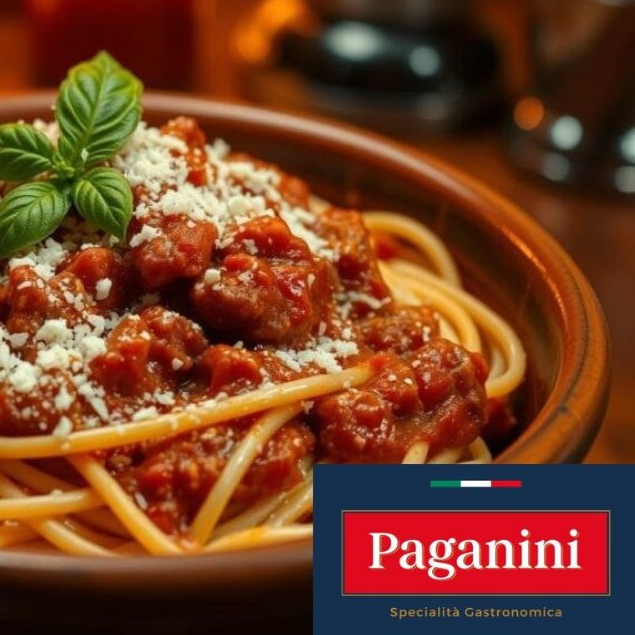 Massa lounga Bucatini de grano duro, acompanhada do tradicional molho Bolonhesa, cebolinha e parmesão ralado.