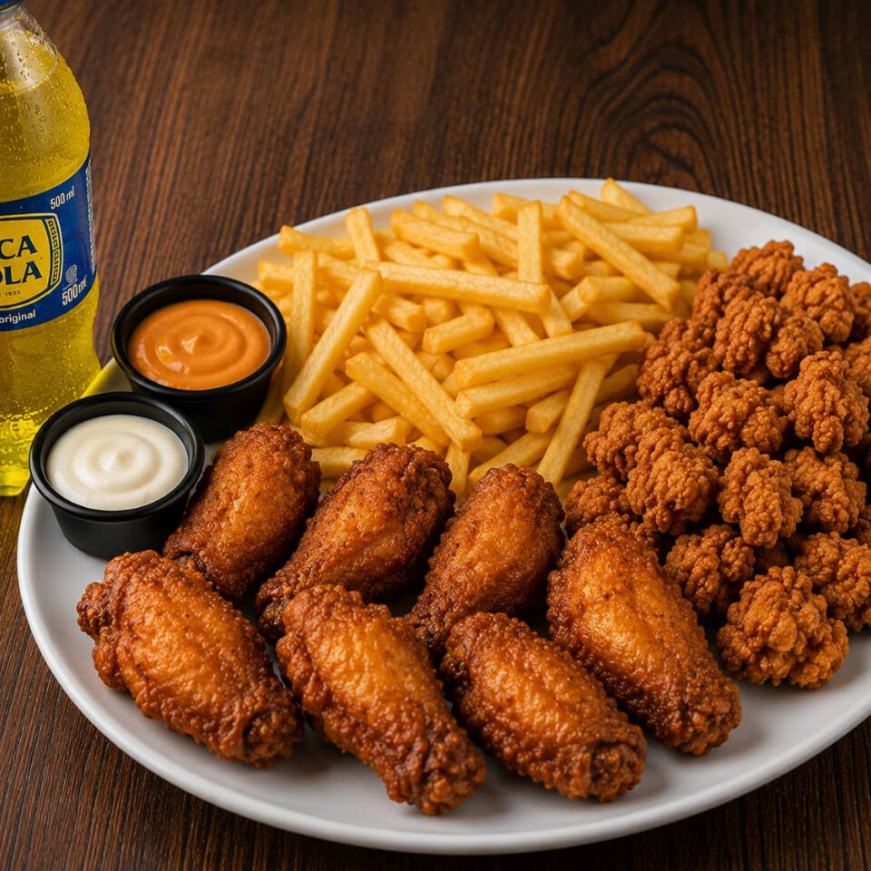 6 ALITAS + CHICHARRON + BEBIDA DE 500 ML.