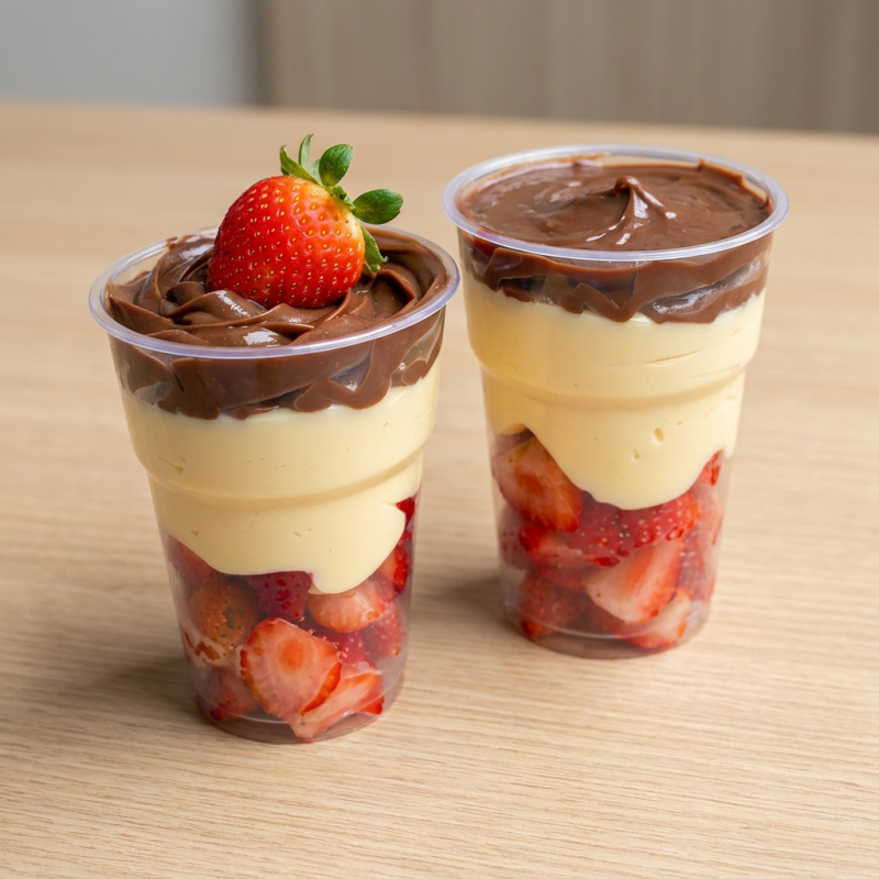 Brigadeiro ao leite c/ brigadeiro de ninho e morango
