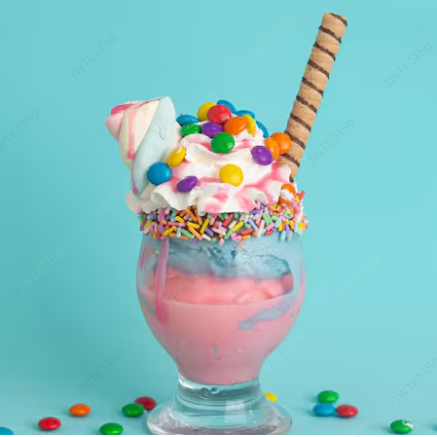 2 Bolas de sorvete, chantilly, cobertura, granulado colorido, Confete, tubete, marshmallow, hmmmm