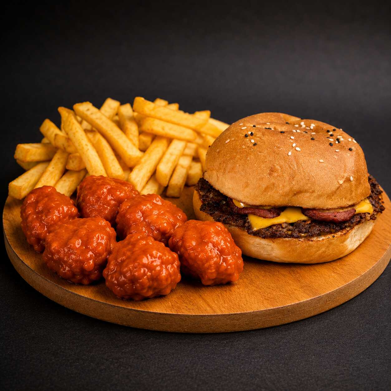 Cheese Bacon + 6 Pz Boneless + Papas
