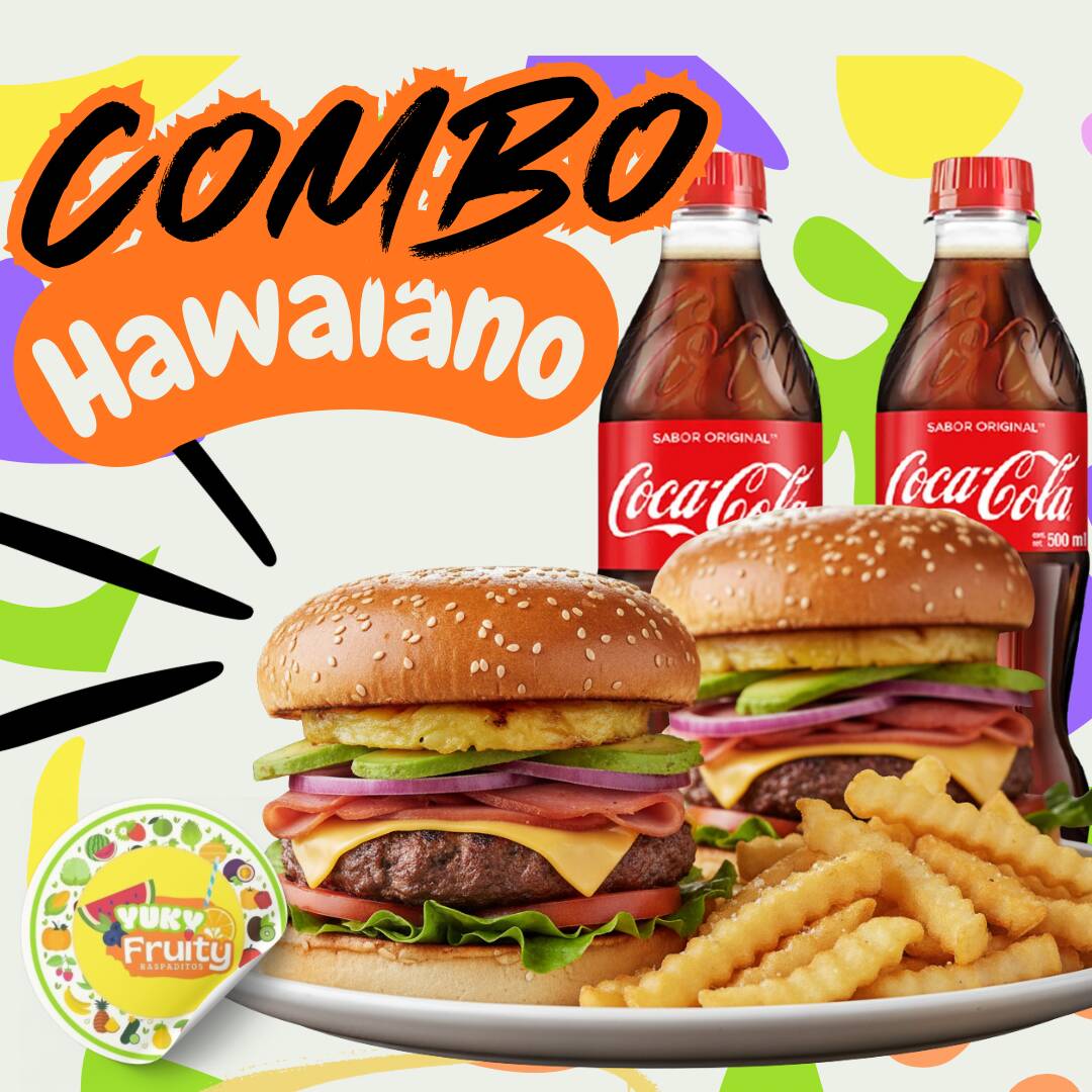 COMBO HAWAIANO 2HAMBURGUESAS HAWAINAS/PAPAS 2COCAS
