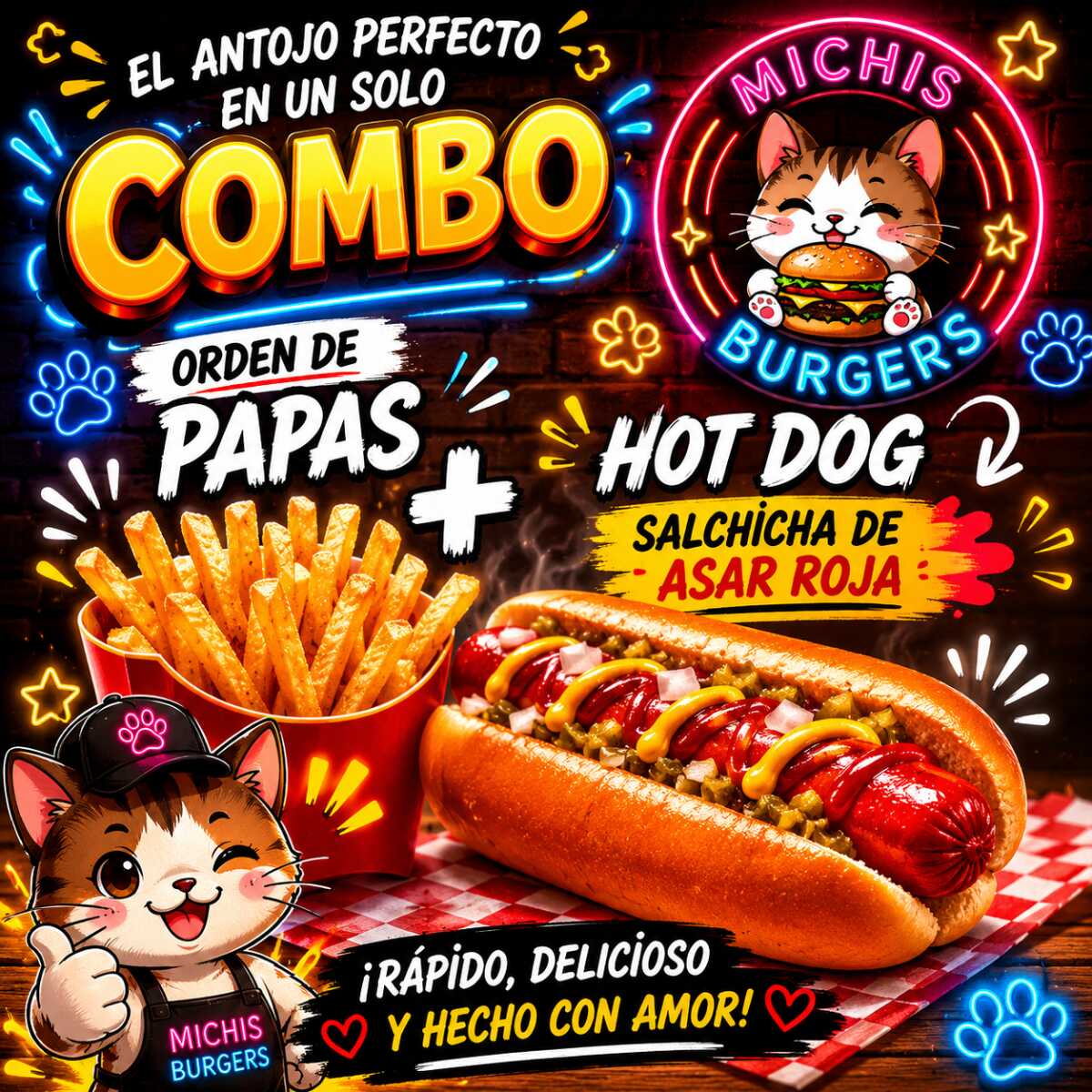 Combo! 1 Hotdog de Salchicha Asadera + Papas