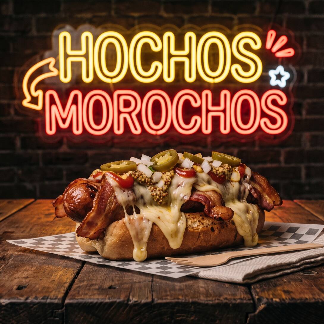Hot Dog con Queso Oaxaca, Manchego y Tocino