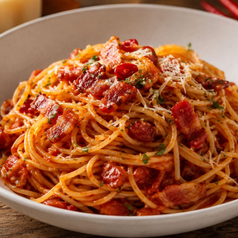 Pasta Arrabiata con Tocino