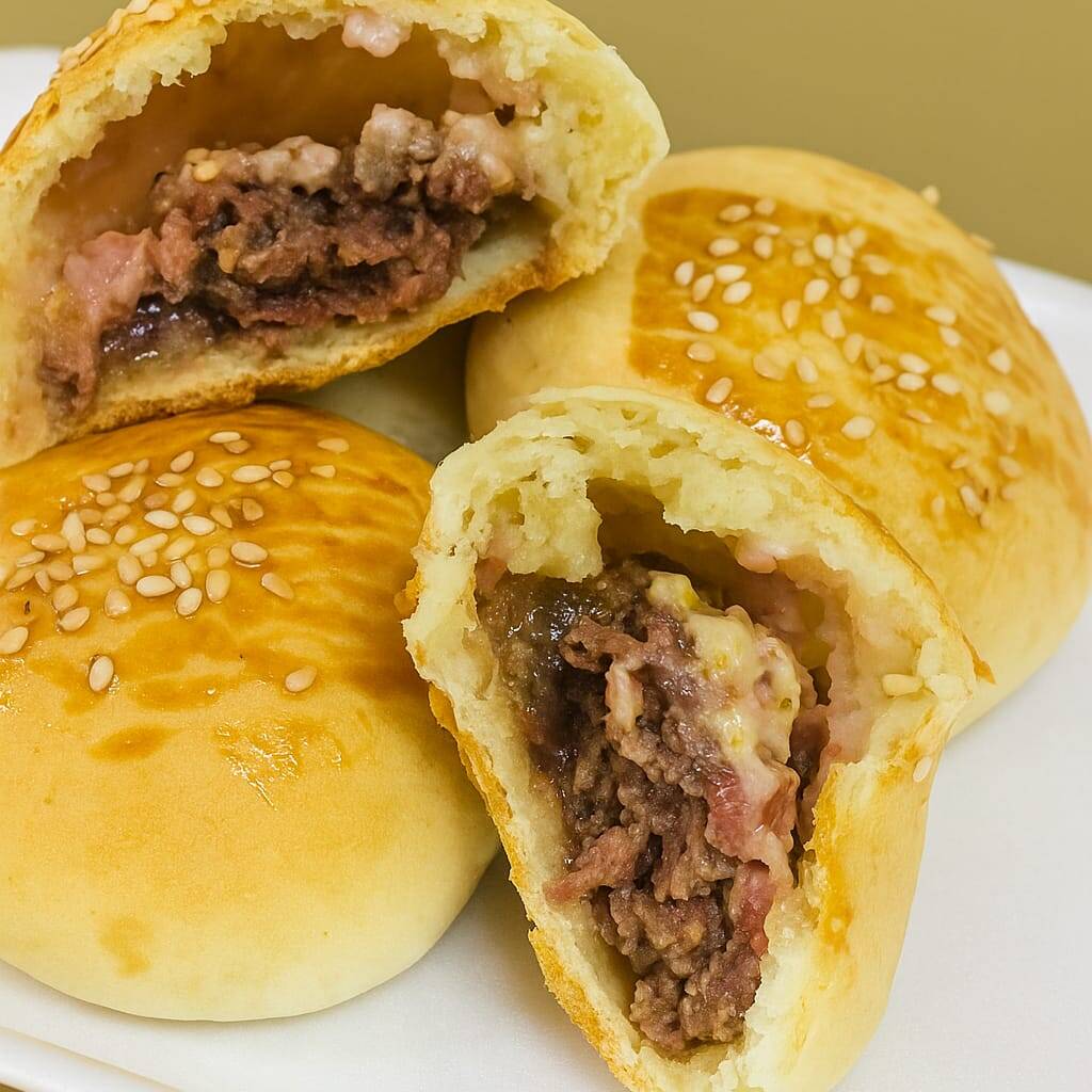 Hamburguer de carne de boi/presunto/mussarela (bandeja com 12 unidades)