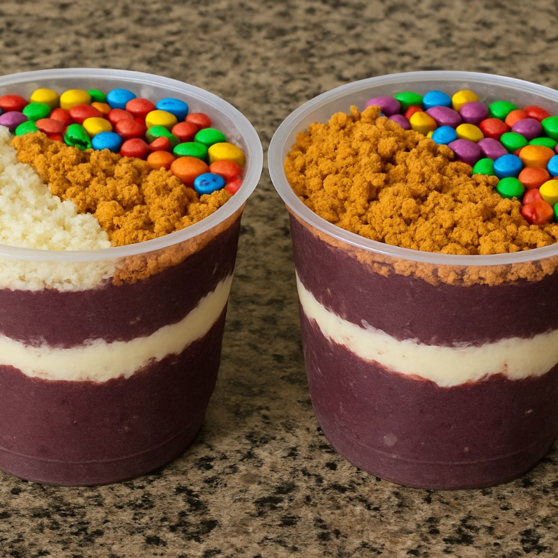 Condimentos adicionais dentro do copo de açaí