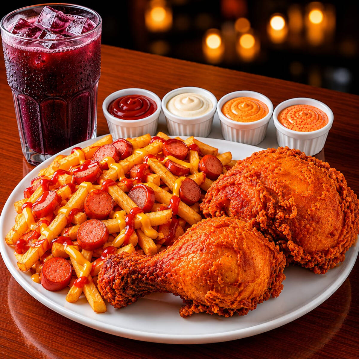 SALCHIPOLLO BROASTER + BEBIDA