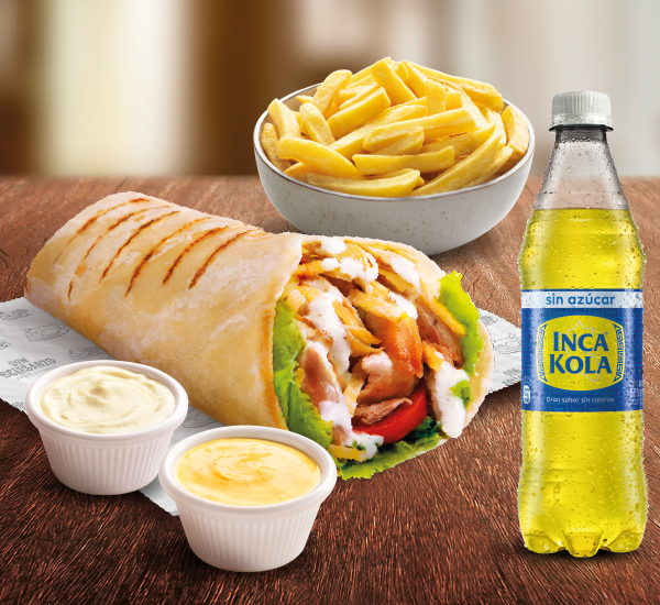 Wrap Brasero con papas y gaseosa