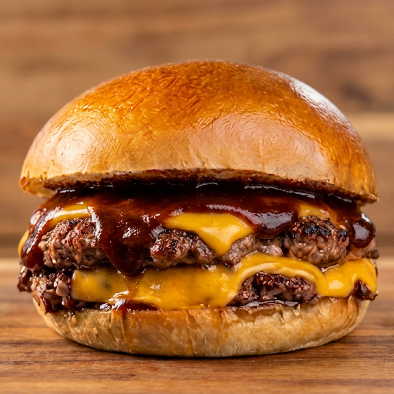 Simples, clássico e executado com perfeição. Para quem não quer distrações, apenas o puro sabor da carne grelhada. Este burger traz o equilíbrio exato entre a suculência da carne e a cremosidade do queijo. 2 Smash de 75g cada: Carne bovina selecionada, prensada na chapa bem quente para criar aquela crostinha caramelizada (reação de Maillard) que explode de sabor. Duplo Cheddar: Duas fatias generosas de queijo cheddar derretido, abraçando cada disco de carne. unido tudo no Pão de Brioche: Selado na chapa macio e levemente adocicado
Obs: o molho escolhido vai dentro do Burger
