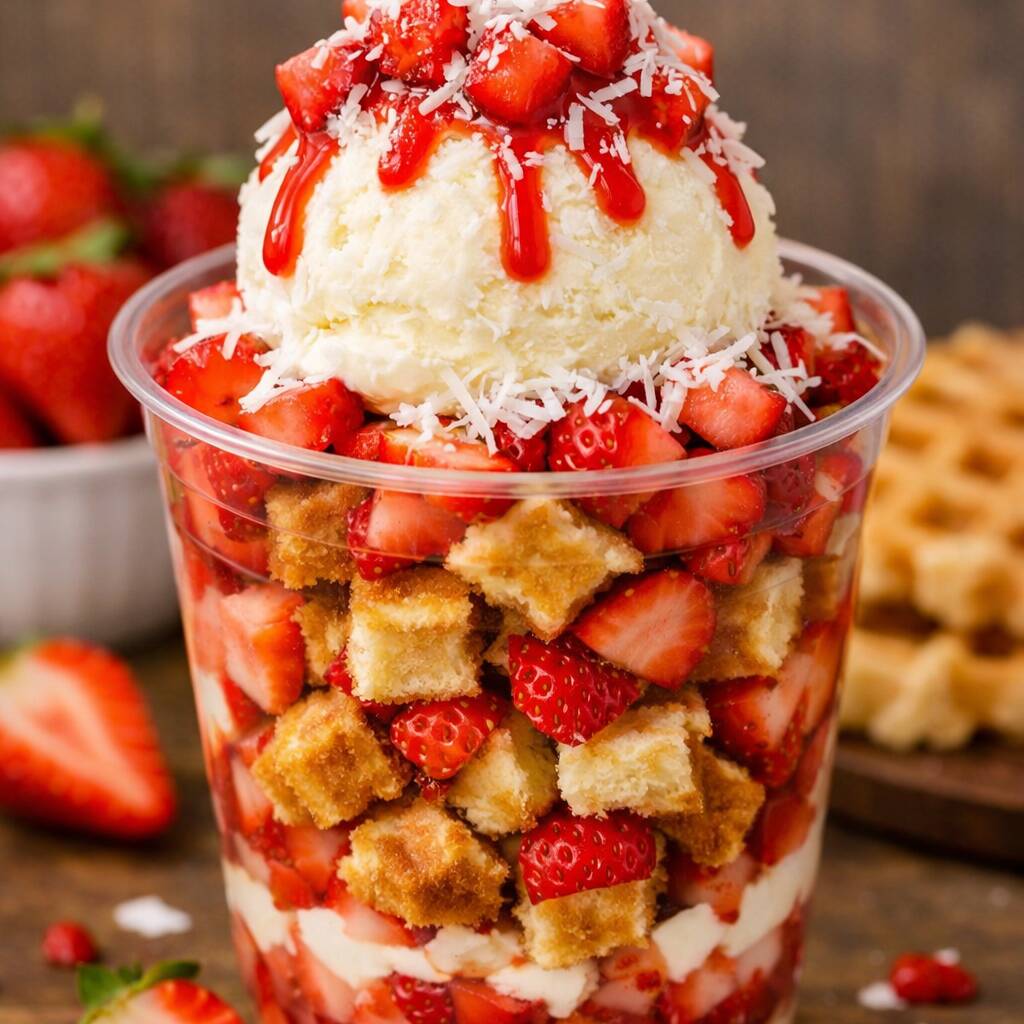 Wafle en Vaso con Fresas, Queso y Helado