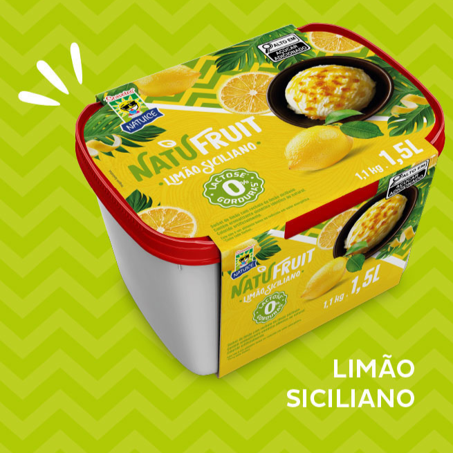 Um sorvete Zero Lactose sabor limão siciliano, uma deliciosa opção para os clientes intolerantes, com um sabor refrescante e a cremosidade que só a Natuice tem.