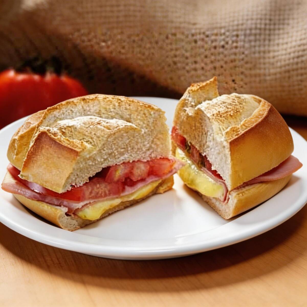 Pão francês, queijo, presunto, tomate e orégano