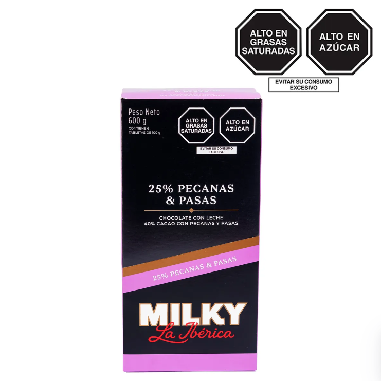 Tableta Milky Pecanas y Pasas 100 g 6 Piezas