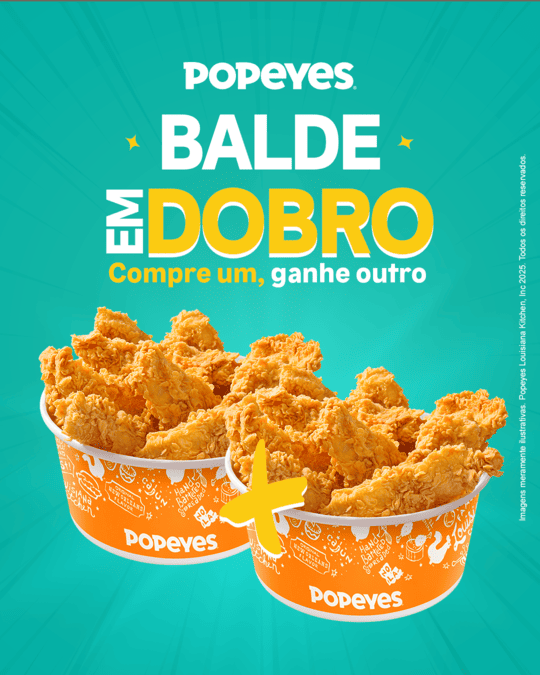 Pague por um balde de 10 Tiras de Filé, e o segundo é na conta do Popeyes!

*Para garantir a qualidade na entrega o envio é feito em caixas e não em baldes.