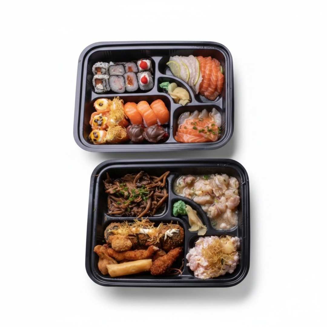 3 sashimi de salmão 3 sashimi de tilápia 2 niguiri 1 tataki 8 sushi variados 2 goy de salmão 4 gunkan creme chesse 2 gunkan goiabada com nutela 1 carpaccio de salmão 1 carpaccio de tilápia 1 ceviche 10 hot(acompanha te 1 unidade de cada molho e 2 pares de hashi)