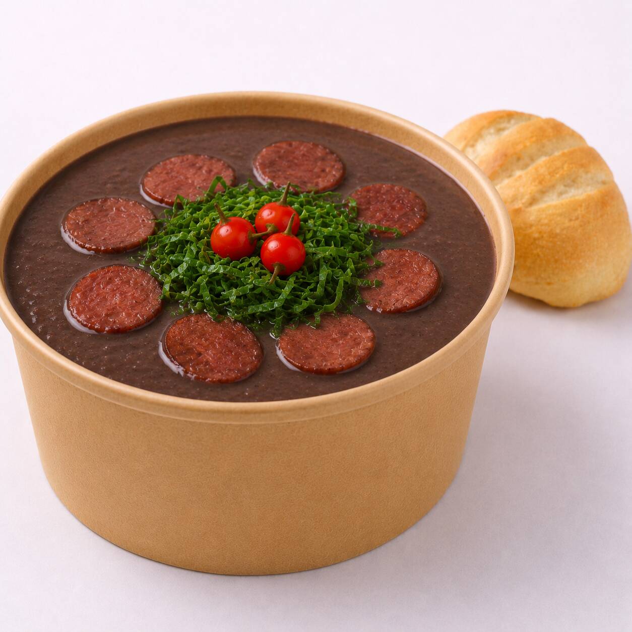 Caldo de feijoada com calabresa e couve. Acompanha torradas. 500g