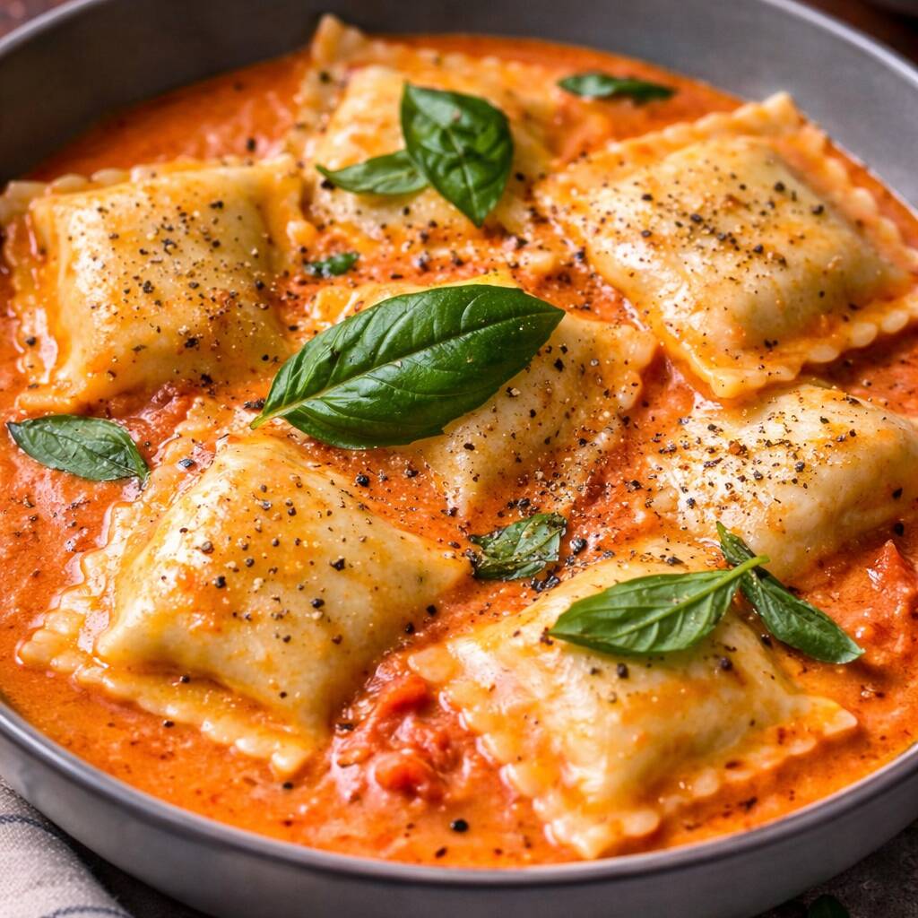 Ravioles en Salsa Rose de 4 Quesos con Pechuga