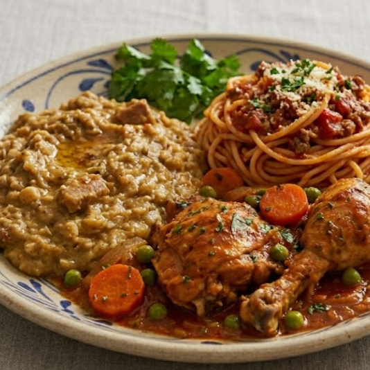 Carapulcra de Pollo con Tallarín Rojo
