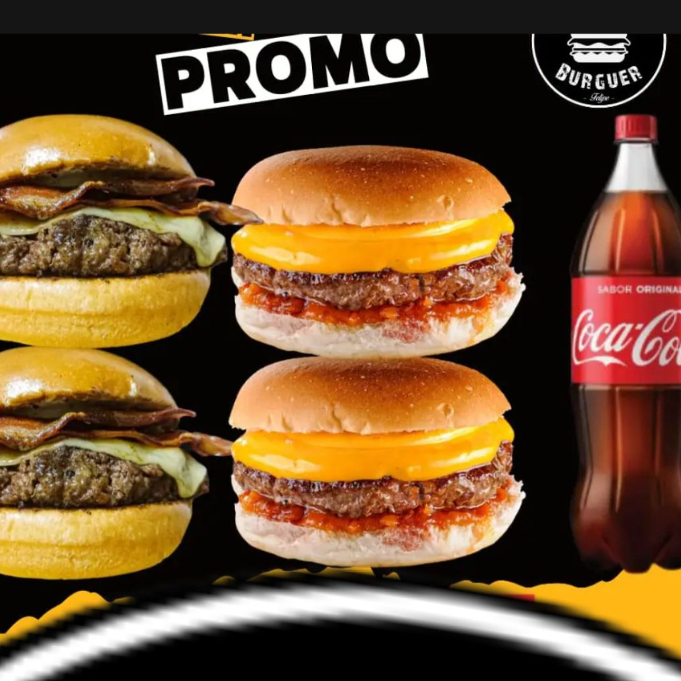 2 Borges bacon + 2 Borges Cheddar + Guaraná Antarctica1l ,Pão amanteigado levemente selado, Blend 120g, Queijo mussarela, Bacon Crocante, Creme de Cheddar, Alface, Tomate, Cebola caramelizada e molho especial.