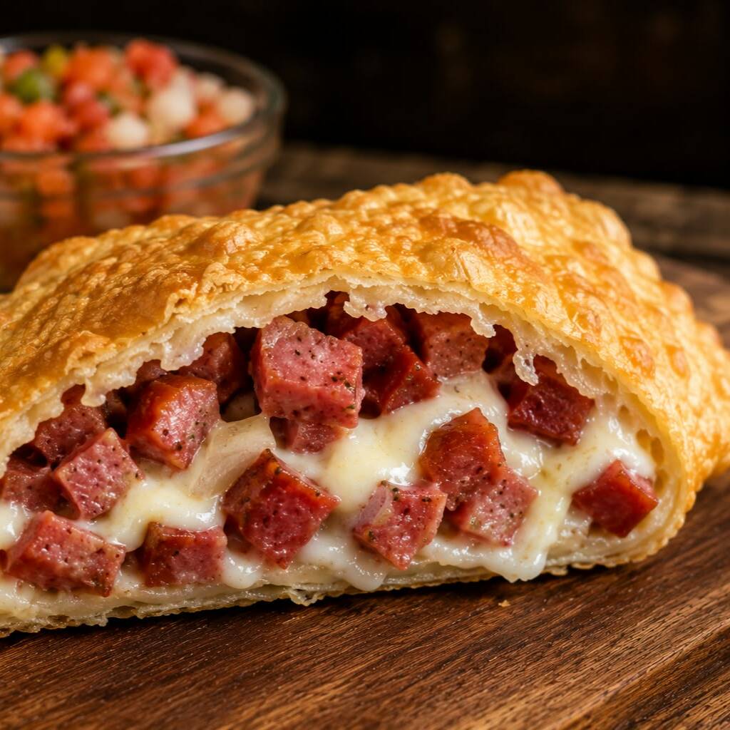 Massa leve, douradinha com um recheio delicioso de calabresa com requeijão cremoso. A combinação perfeita entre o sabor marcante da calabresa e a suavidade do requeijão. uma delicia que conquista desde a primeira mordida.