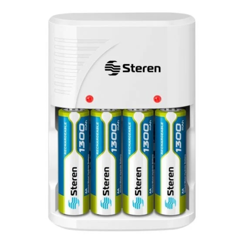 Cargador de pilas Steren "AA, AAA y 9V". Incluye 4