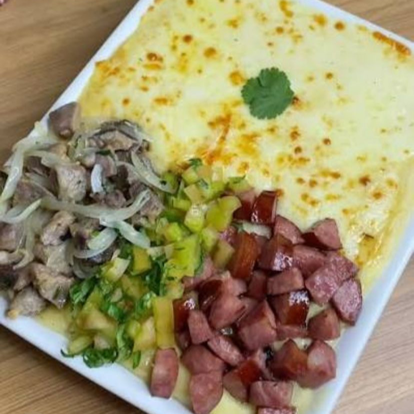 o verdadeiro sabor para o seu paladar: pirão, carne, calabresa queijo, coalho maçaricado e salada.