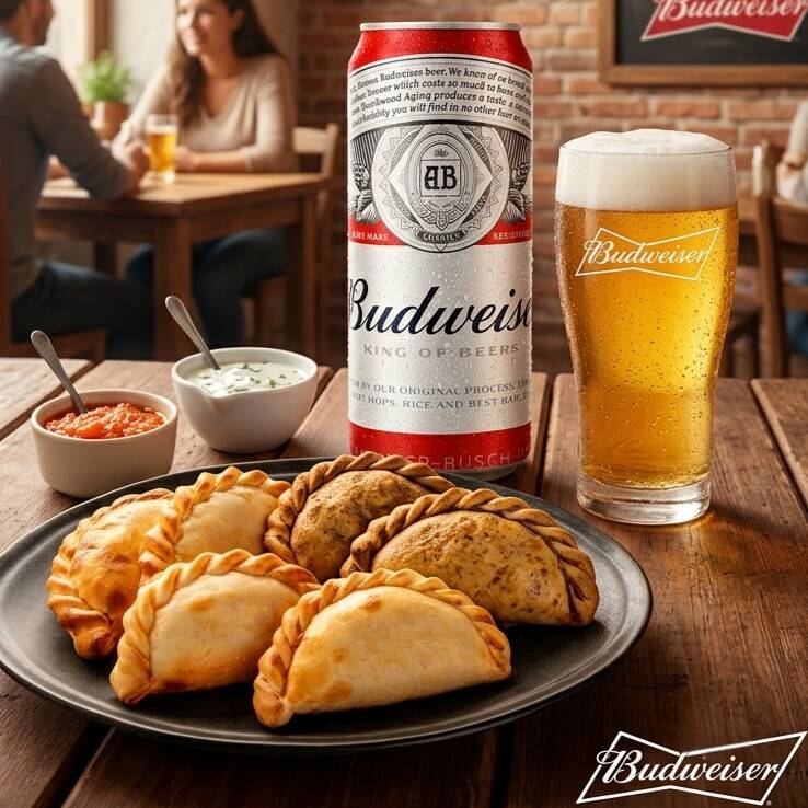 - 6 Empanadas do menu à sua escolha
- 1 Cerveja Budweiser 350ml