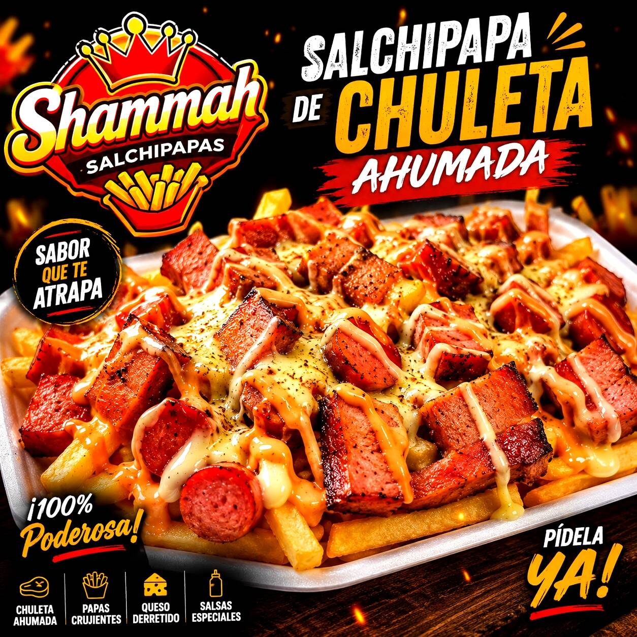Salchipapa Chuleta Ahumada