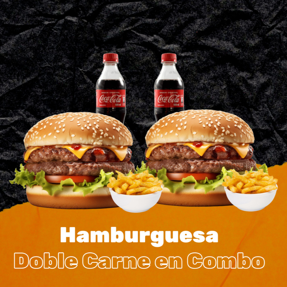 2 Hamburguesas Dobles + Papas + Coca Cola