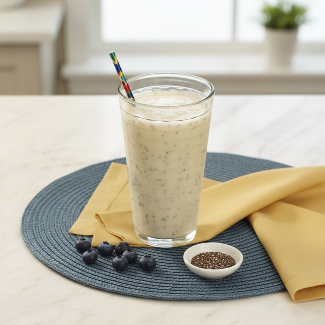 Iogurte natural batido com maracujá e leite