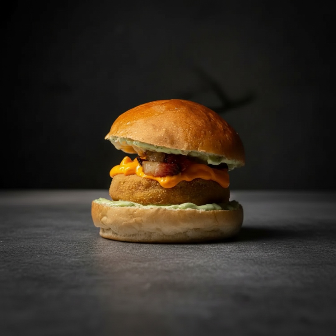 Delicioso sanduíche feito com 100% carne de frango suculenta, temperada com um molho especial e maionese temperada. Acompanhado de alface crocante, cheddar cremoso e bacon crocante, tudo isso no delicioso pão artesanal. Uma explosão de sabor em cada mordida!