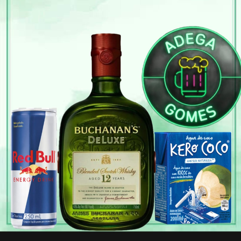 acompanha^: 1 Garrafa Buchanans Deluxe, 4 Red bull, 4Gelo Kero coco