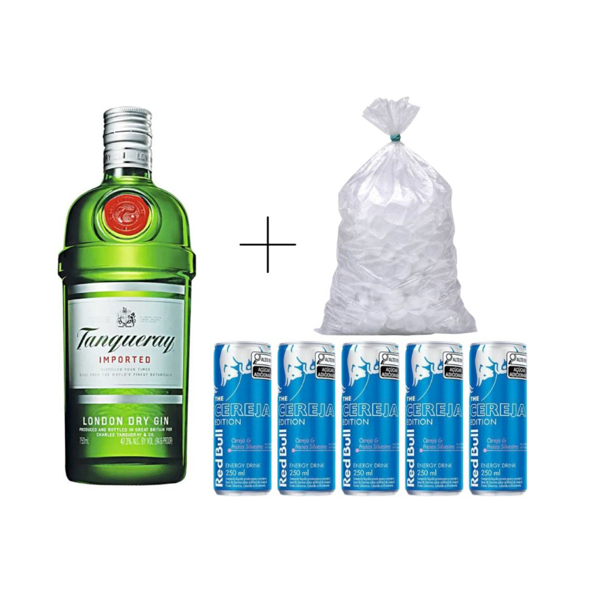 Garrafa de gin 750ml, 5 Red Bull de Sabor e Gelo