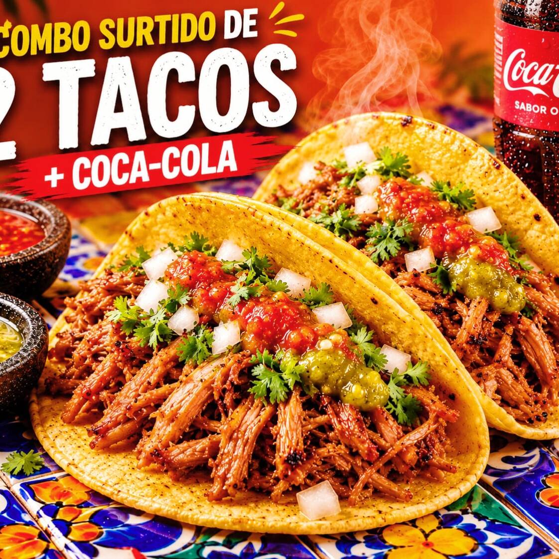 COMBO DE 2 TACOS SURTIDOS Y UNA COCA