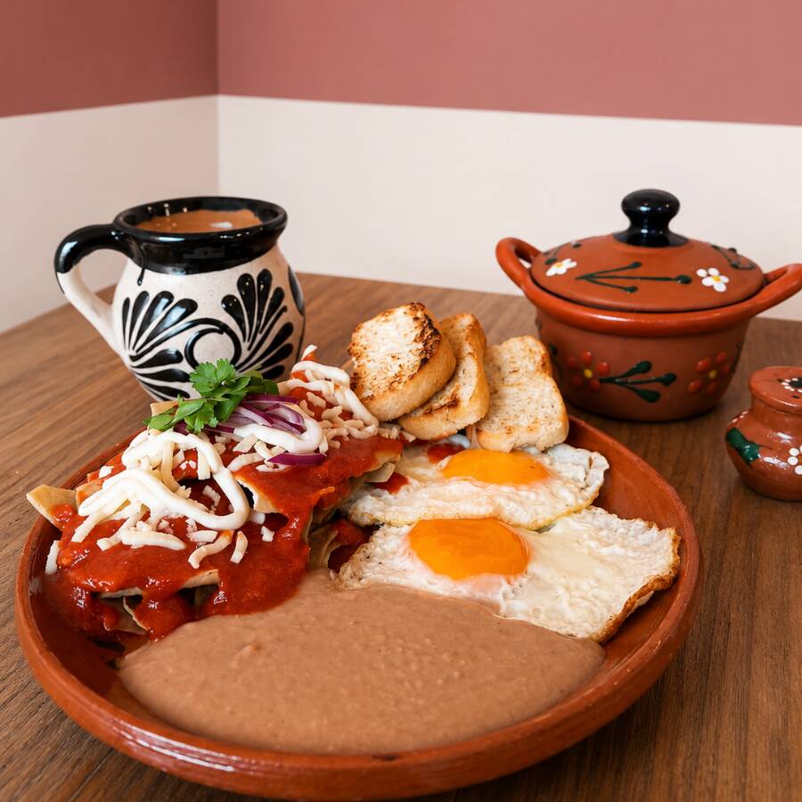Chilaquiles Rojos Con Huevos Al Gusto