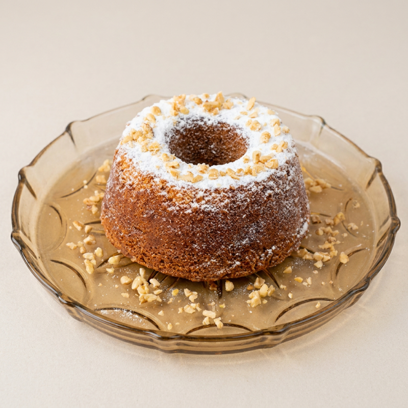 Delicioso bolinho artesanal de maça com nozes e um leve toque de canela. Beeeem molhadinho!