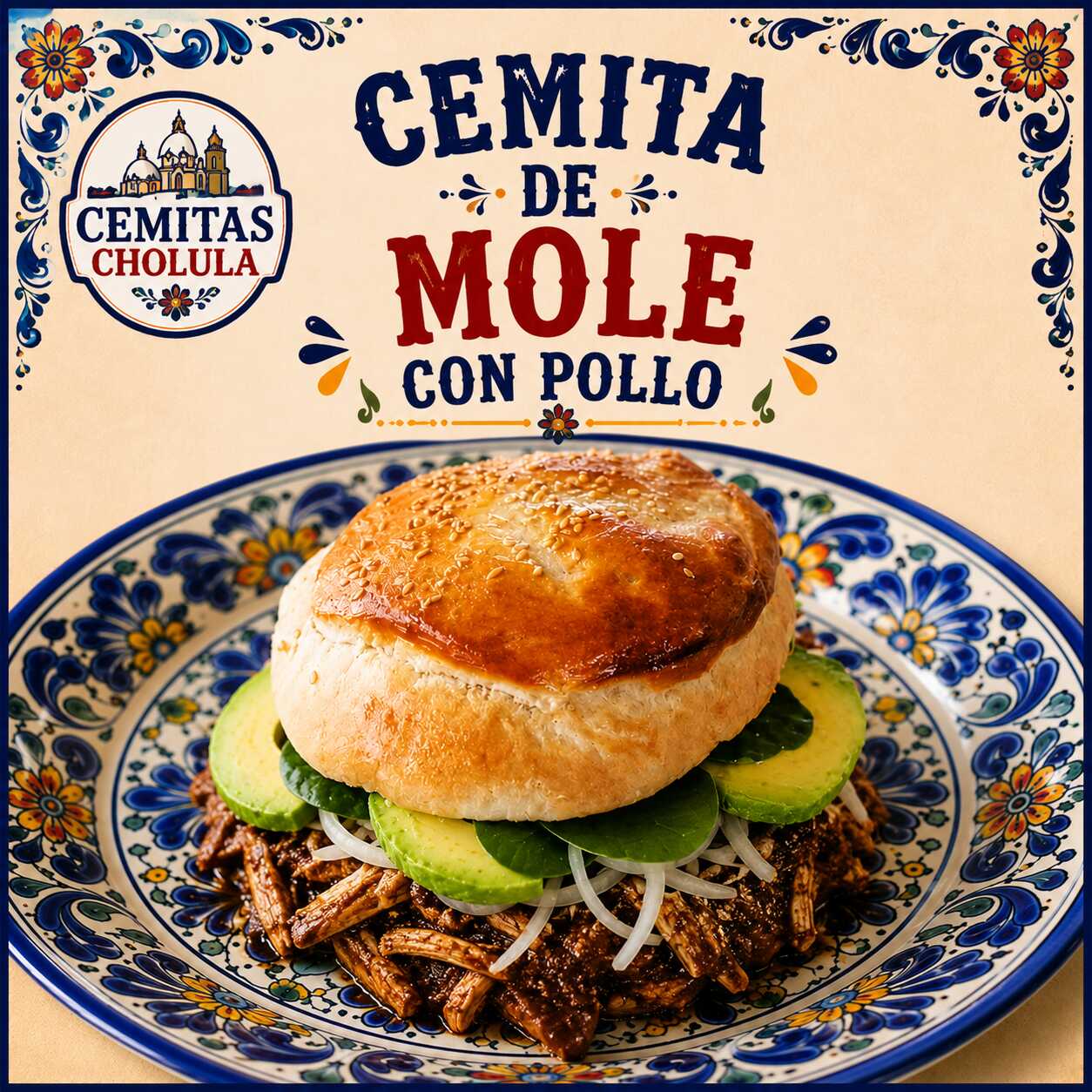 Cemita de mole con pollo