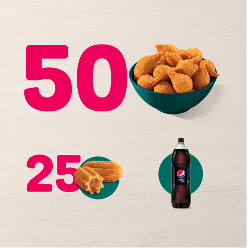 A perfeição existe! E são 50 Minicoxinhas + 25 Minichurros de Doce de Leite + 1 refri 2l. Não fique de fora, peça agora! Cuidado, recheio quente.