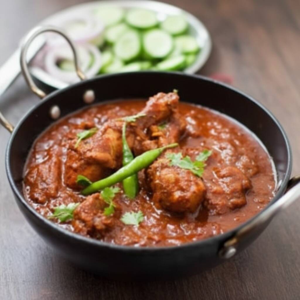 Cubos de Cordeiro feito no molho Curry de cebola, tomate com pimenta e temperos indianos e batata. 400 ml