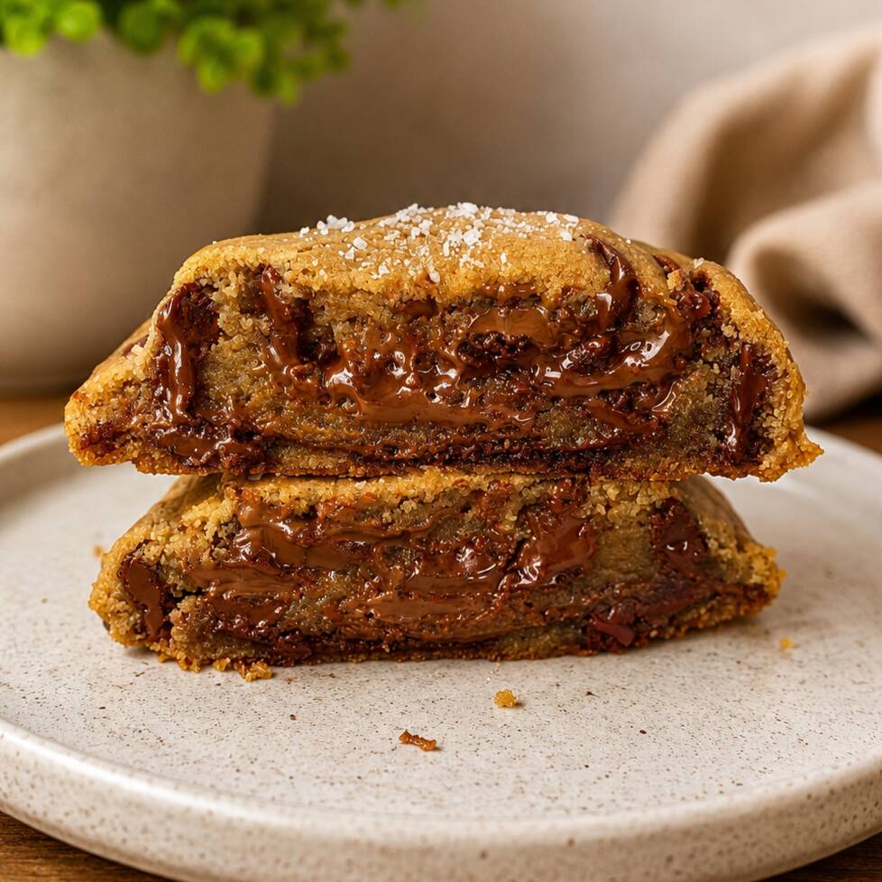 Cookie com gotas de chocolate ao leite e chocolate meio amargo com Flor De Sal.
