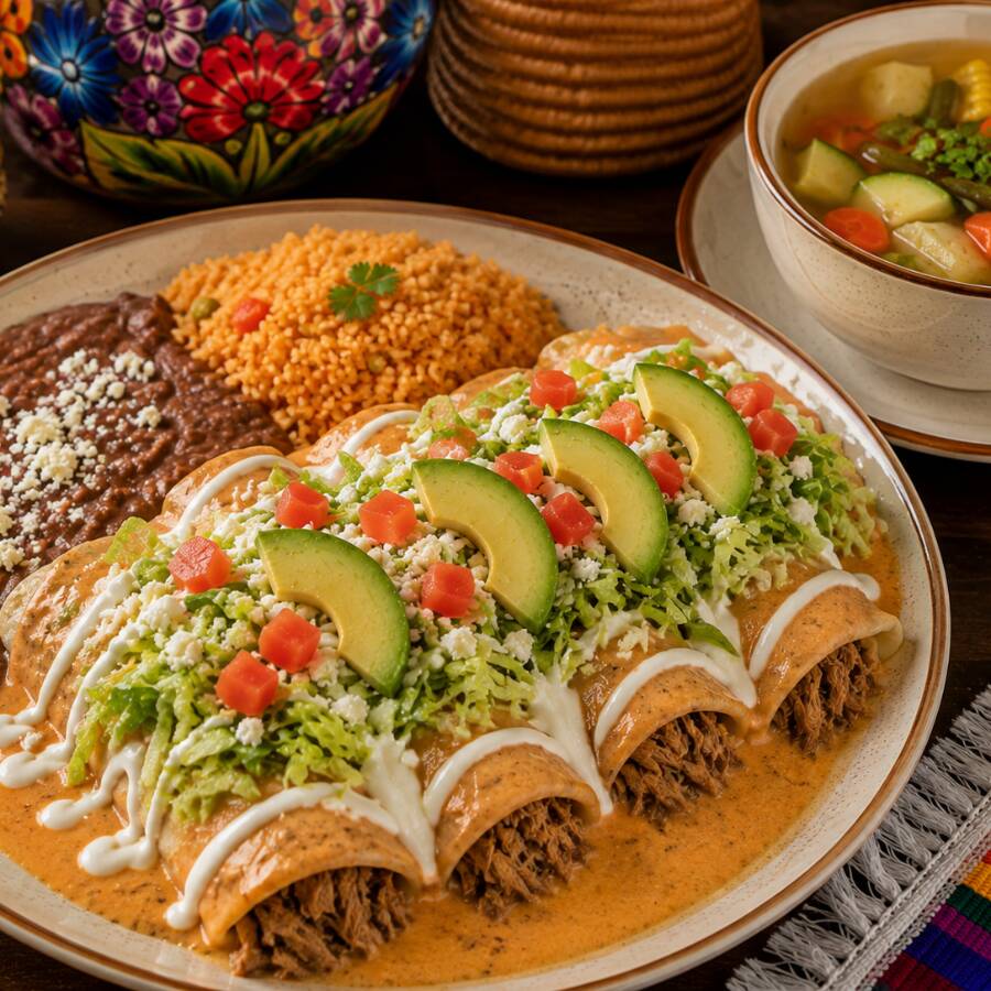 Orden de enchiladas chipotle de res, pollo o queso