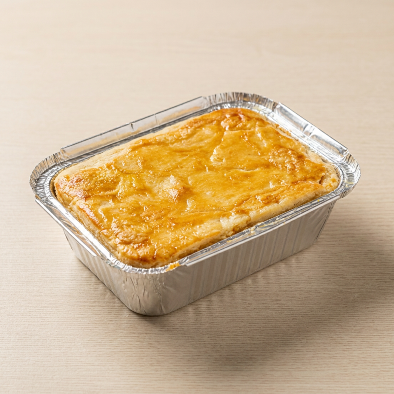 Delicioso empadão de frango em uma vasilha de 340g. Mais quantidade e sabor, serve pelo menos 2 pessoas.