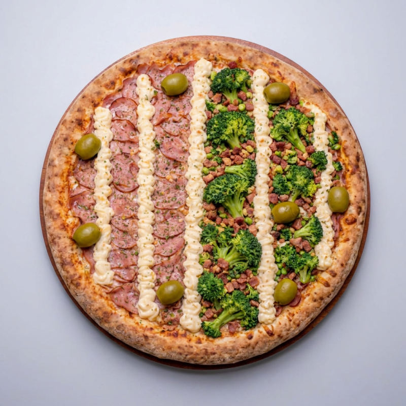 Escolha seus 2 sabores preferidos e monte sua pizza! :)