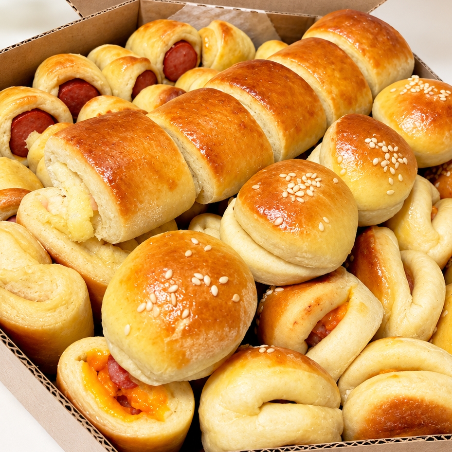 Feitos diariamente para garantir frescor, qualidade e sabor irresistível! 🔥💛
Uma seleção deliciosa de joelhos, croissants, esfihas, doguinhos, hambúrgueres e outros sabores. Os itens podem variar conforme a disponibilidade da produção do dia. 😋🍕🥐🍔