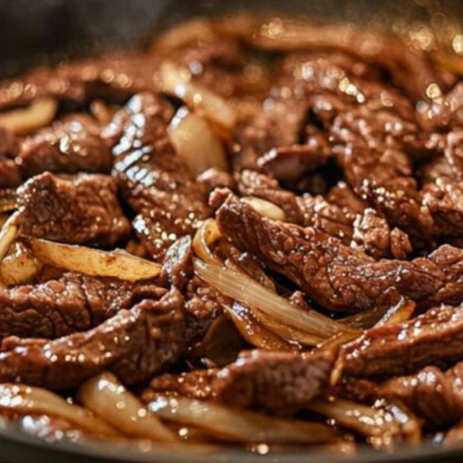Picadinho de carne de sol assada na cebola servido com arroz Macarrão feijão Vinagret Batata de maionese