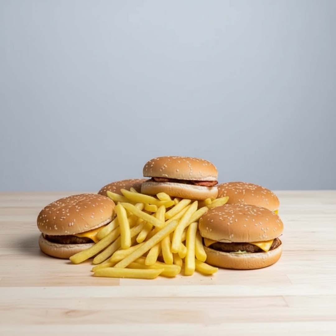 06 X BURGER + 500 GR DE BATATA + 10 SALGADOS OU NUGGETS + CALABRESA