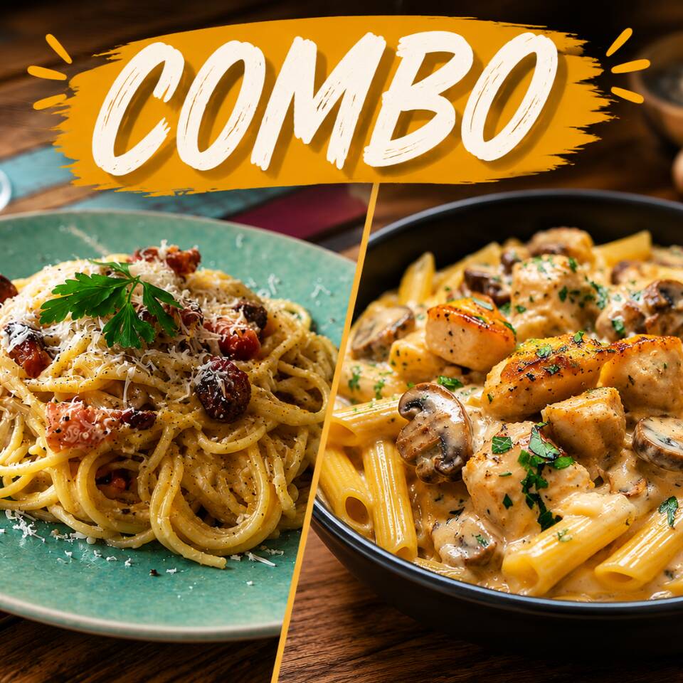 Combo Carbonara y Pollo y Champiñones